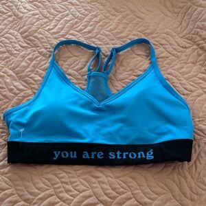 Pink Blue Sports Bra with Motivational Print Sz Med NWT